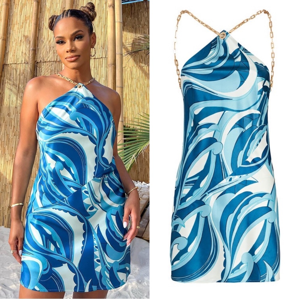 Cult Gaia Blue and White Mini Dress